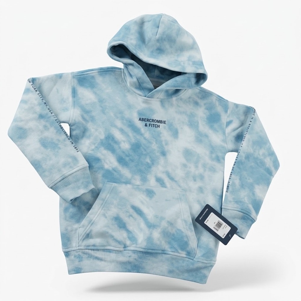 Abercrombie Kids Blue Tie Dye Relaxed Fit Hoodie Sweatshirt Logo Size 7/8 NWT